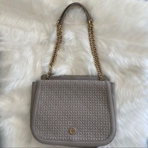 Tory Burch Bryant Gray Shoulder Bag with Gold Chain